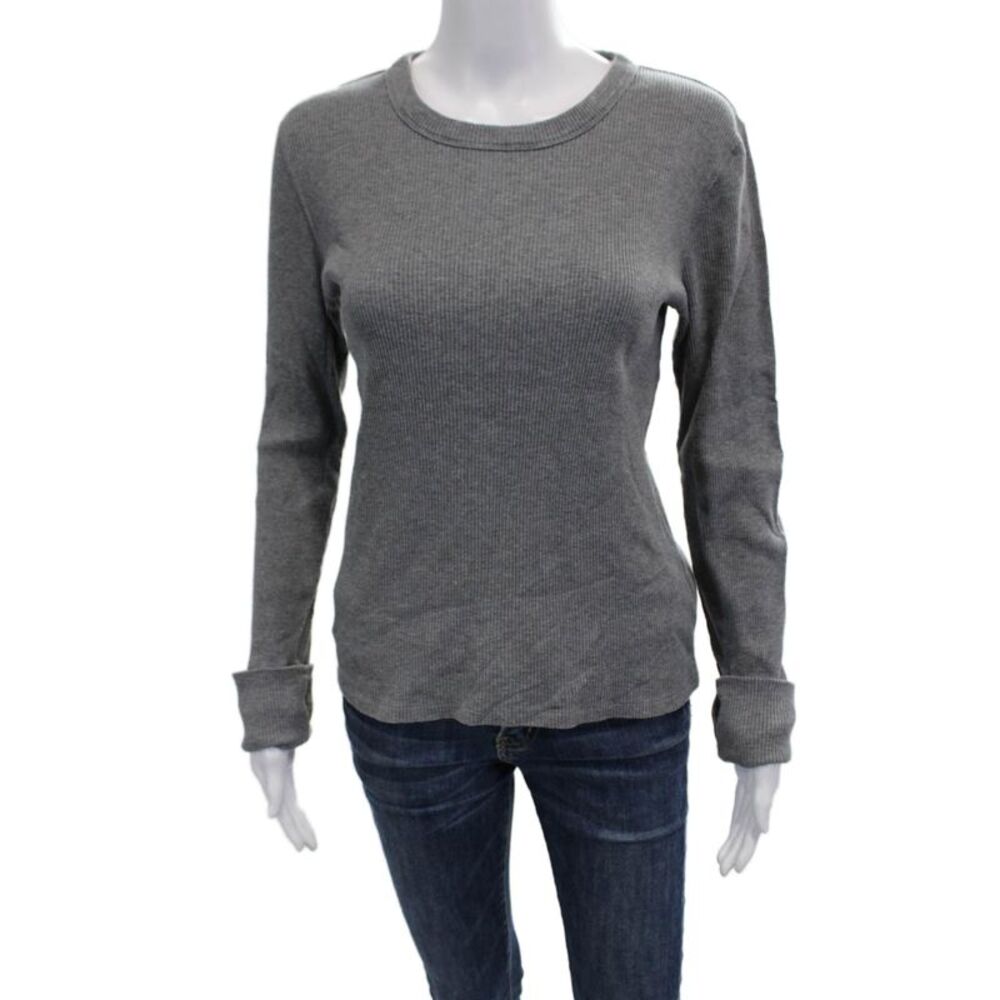 WSLY Women Basic Gray T-Shirt Long Sleeve Crew Neck Size L